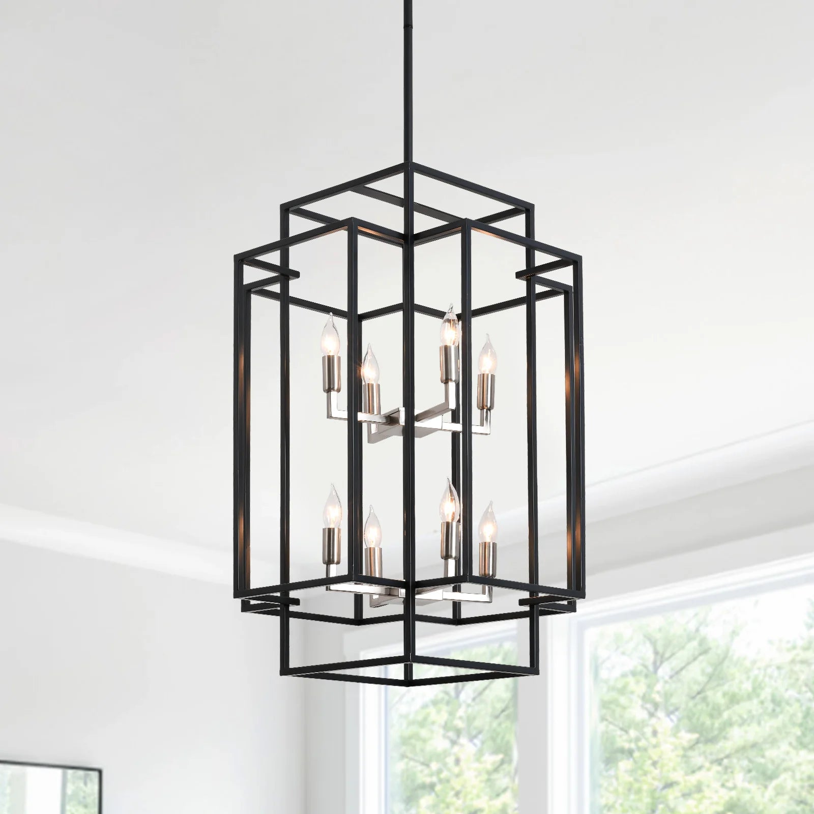 8-Lights Lantern Tiered Pendant Light Fixtures 31.5" Farmhouse Hanging Chandelier for Dining Room Living Room Island Kitchen