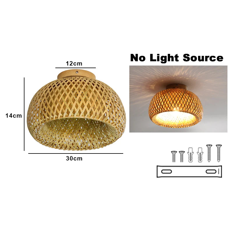 Retro Bamboo Woven Ceiling Light Aisle Restaurant Living Room Dining Room E27 Woven Lamps Home Decorative Fixtures Ceiling Lamp