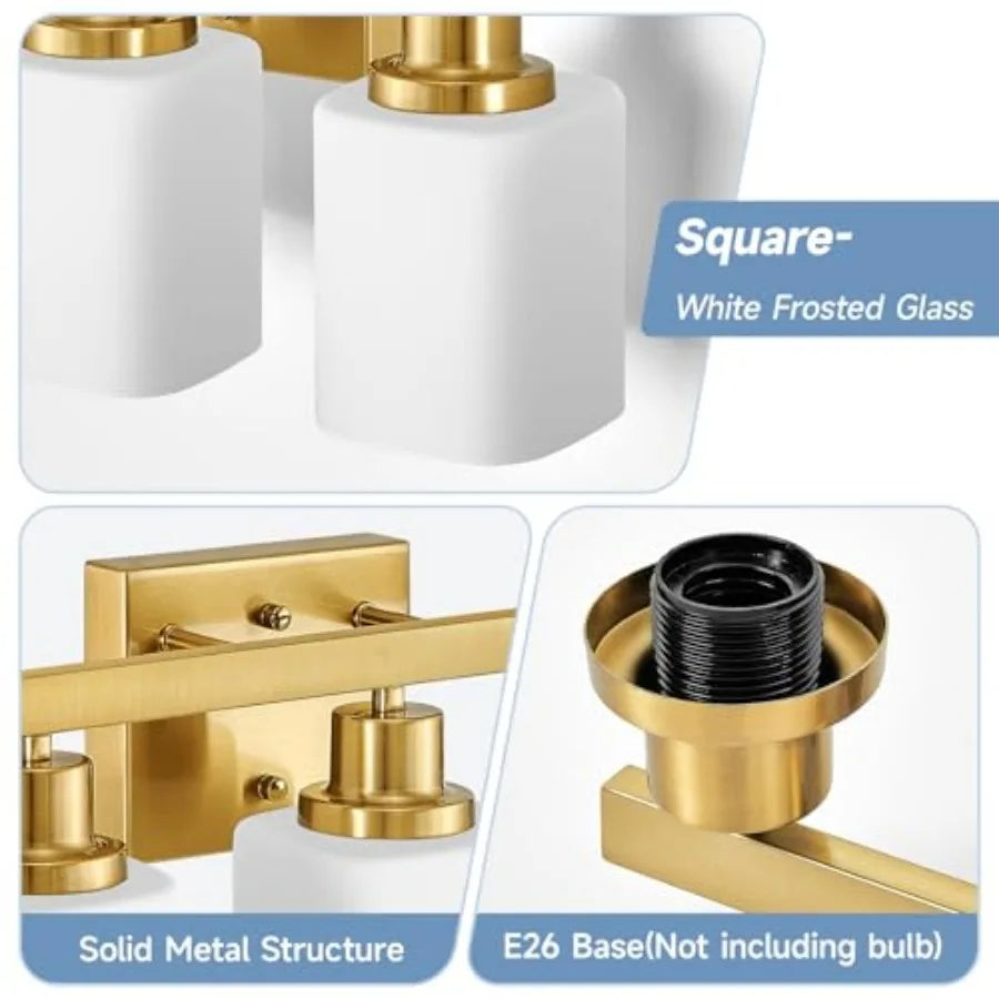 Bathroom Vanity Light Modern Bathroom Light Fixtures with Square Frosted Glass Wall Lamp Sconces for Mirror Bedroom Living Room