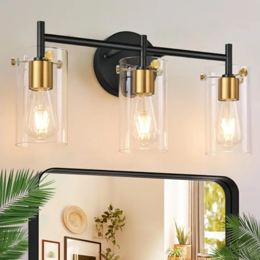 Bathroom Light Fixtures Vanity Light Black Bathroom Lights over Mirror with Clear Glass Shade for Mirror Bedroom Living Room