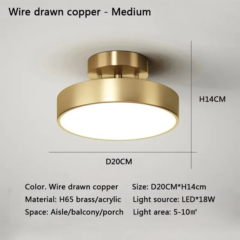 Modern LED Ceiling Light Copper Lamp for Bedroom Living Room Light Nordic round Gold Black Entryway Corridor Aisle Decor Fixture