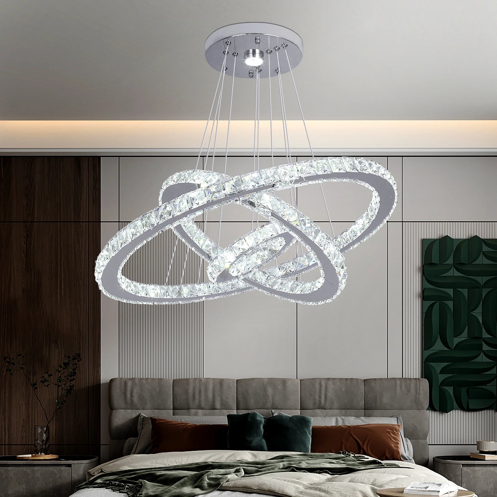 Crystal Ceiling Chandelier 3 Rings Hanging Chandelier in the Living Room Home Decoration Luxury Kitchen Light Led Lighting
