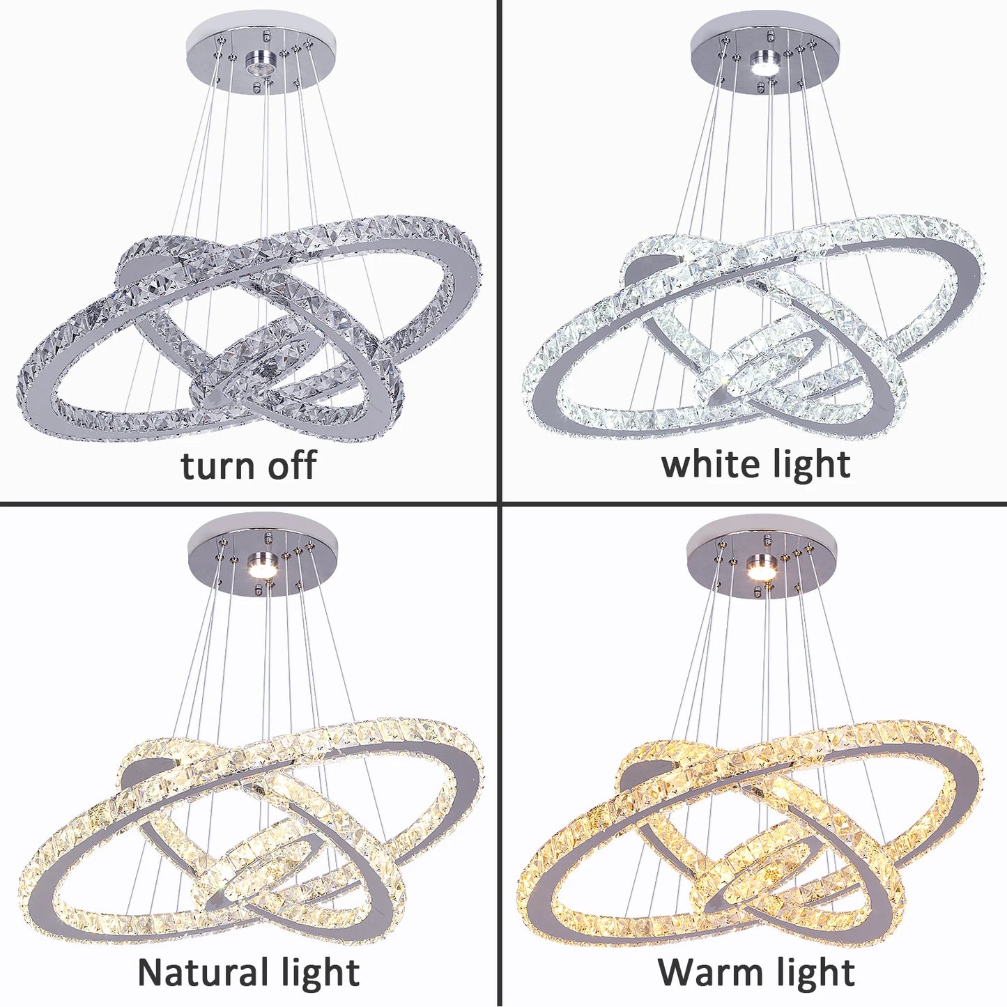 Crystal Ceiling Chandelier 3 Rings Hanging Chandelier in the Living Room Home Decoration Luxury Kitchen Light Led Lighting