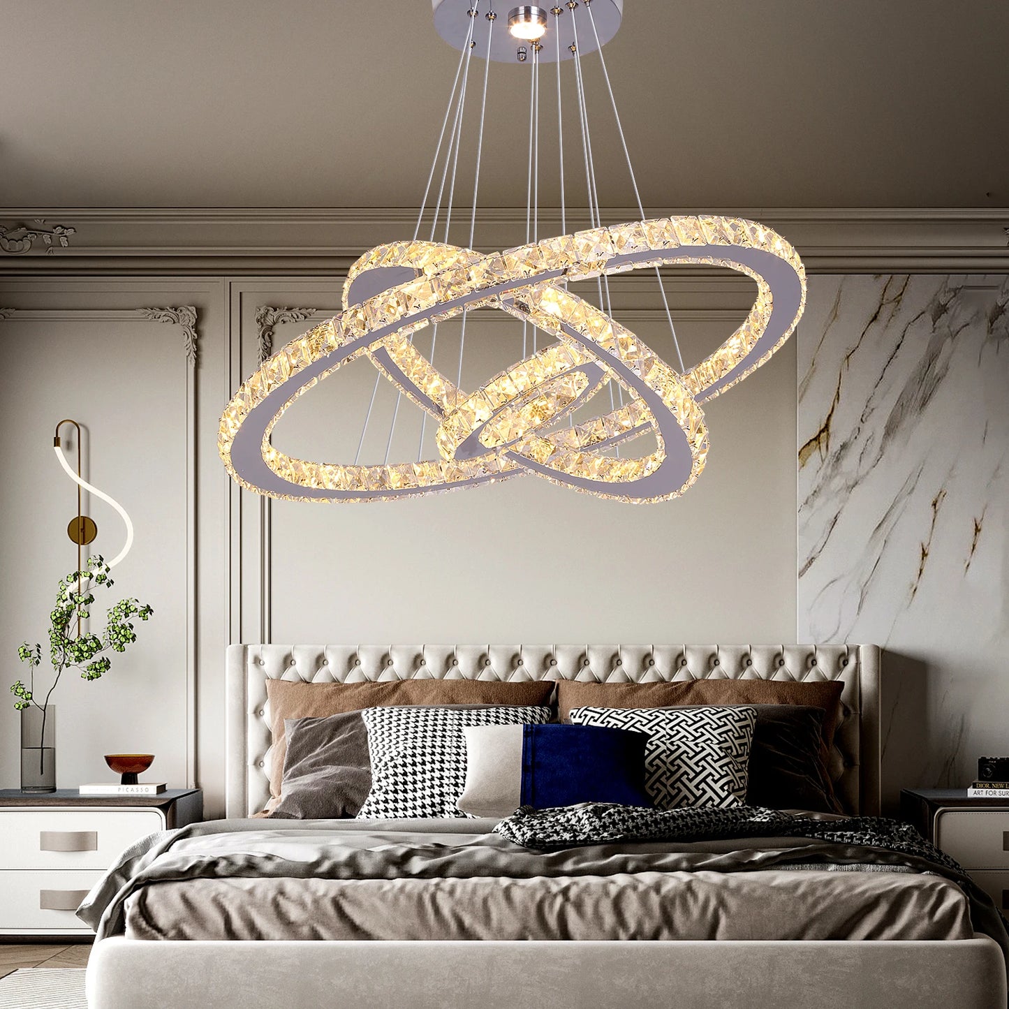 Crystal Ceiling Chandelier 3 Rings Hanging Chandelier in the Living Room Home Decoration Luxury Kitchen Light Led Lighting