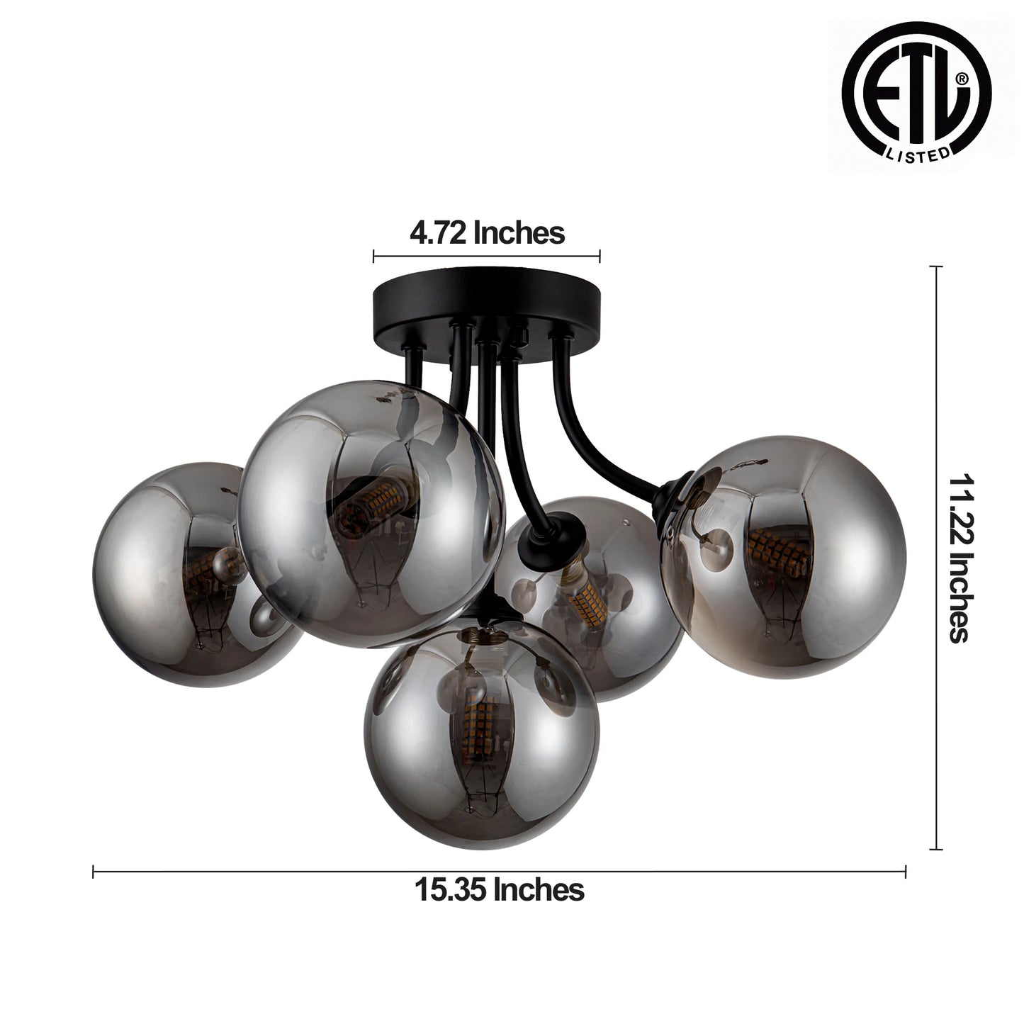 Sputnik Light Fixtures 5-Light Ceiling Light Semi Flush Mount Lighting Black/Gold Light Fixtures Ceiling Mount