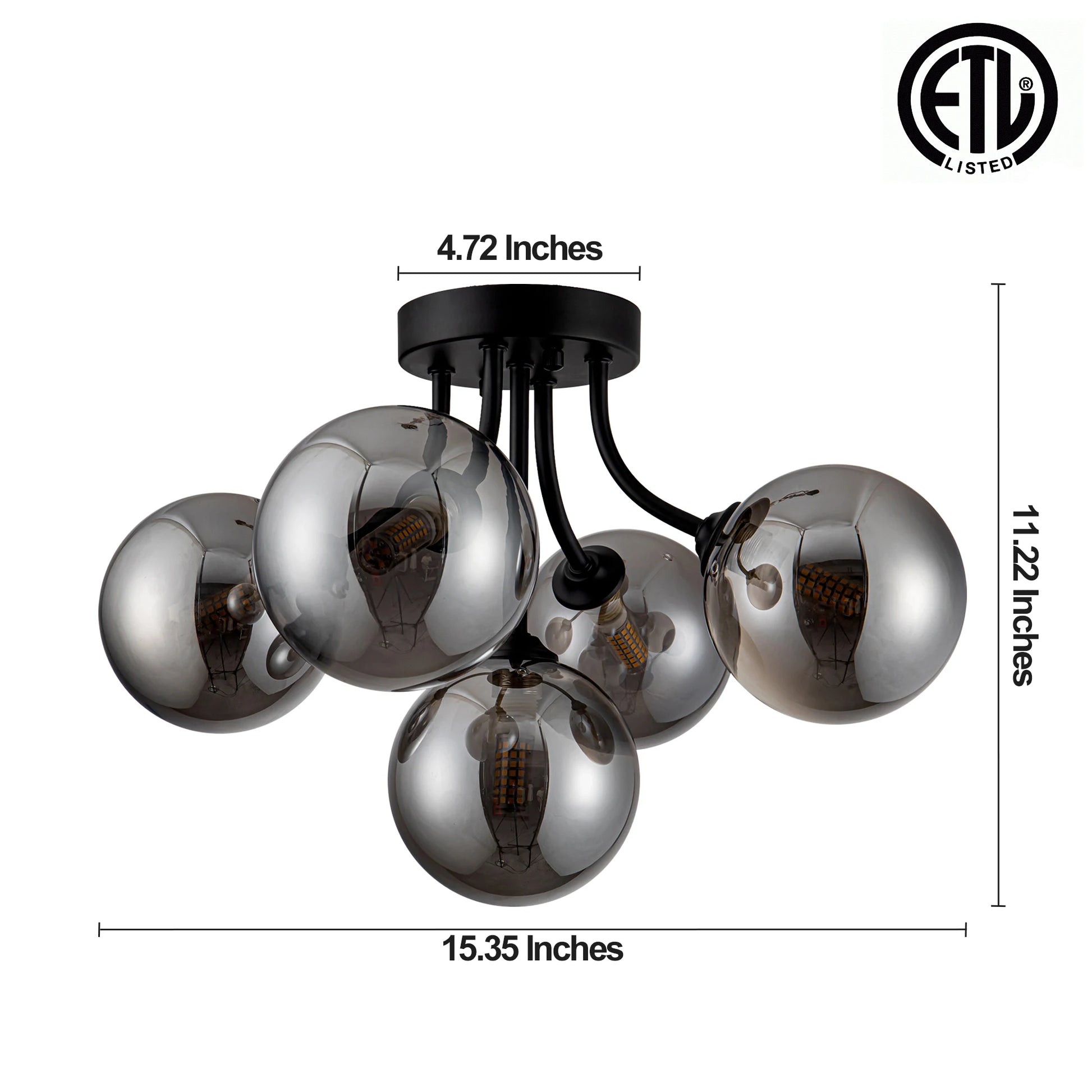 Sputnik Light Fixtures 5-Light Ceiling Light Semi Flush Mount Lighting Black/Gold Light Fixtures Ceiling Mount
