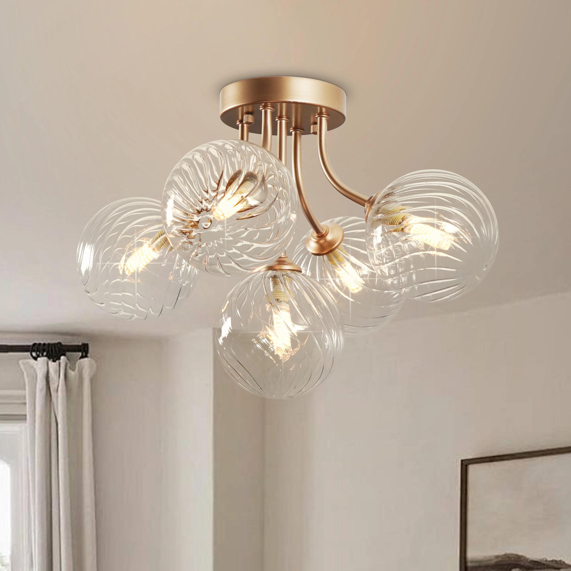 Sputnik Light Fixtures 5-Light Ceiling Light Semi Flush Mount Lighting Black/Gold Light Fixtures Ceiling Mount