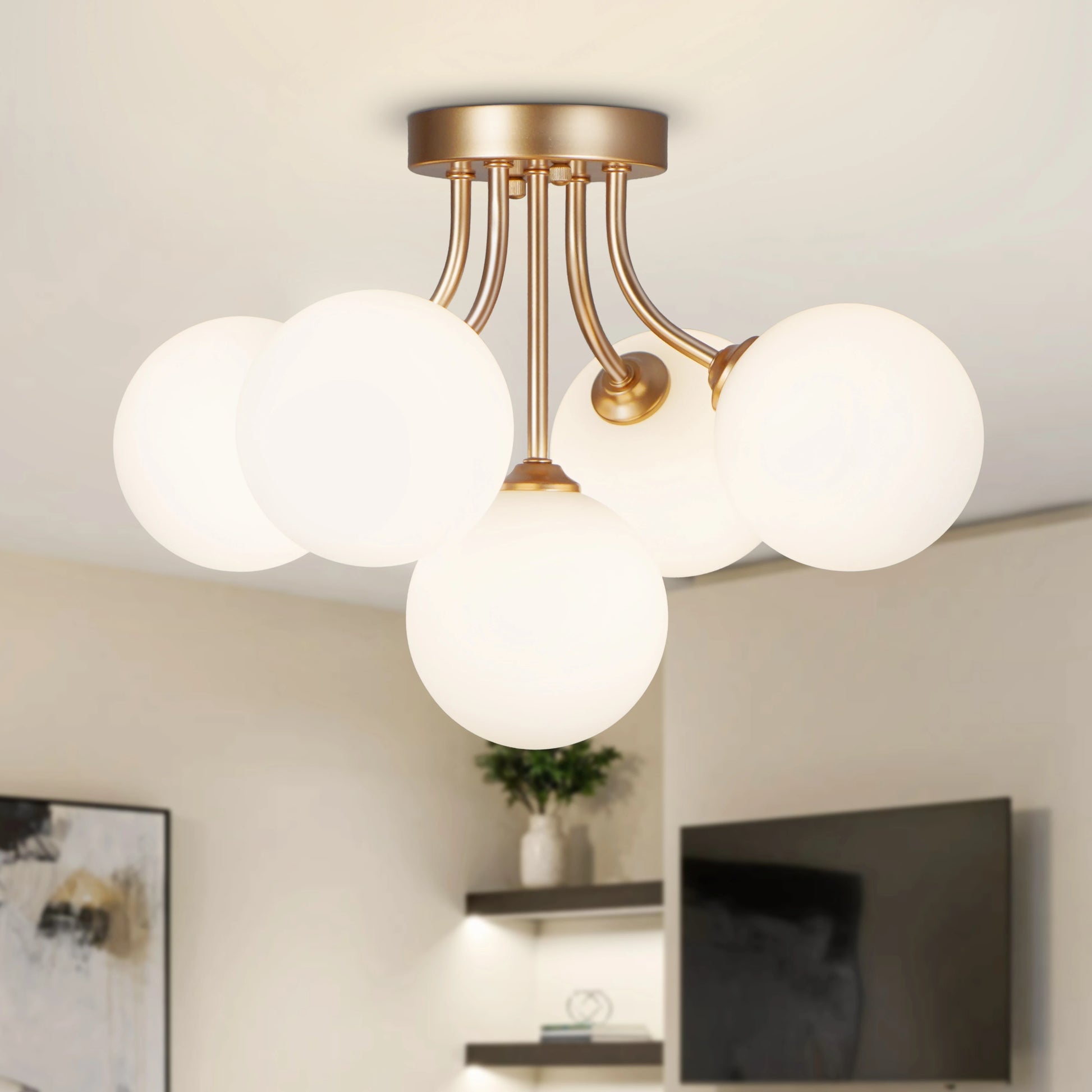 Sputnik Light Fixtures 5-Light Ceiling Light Semi Flush Mount Lighting Black/Gold Light Fixtures Ceiling Mount