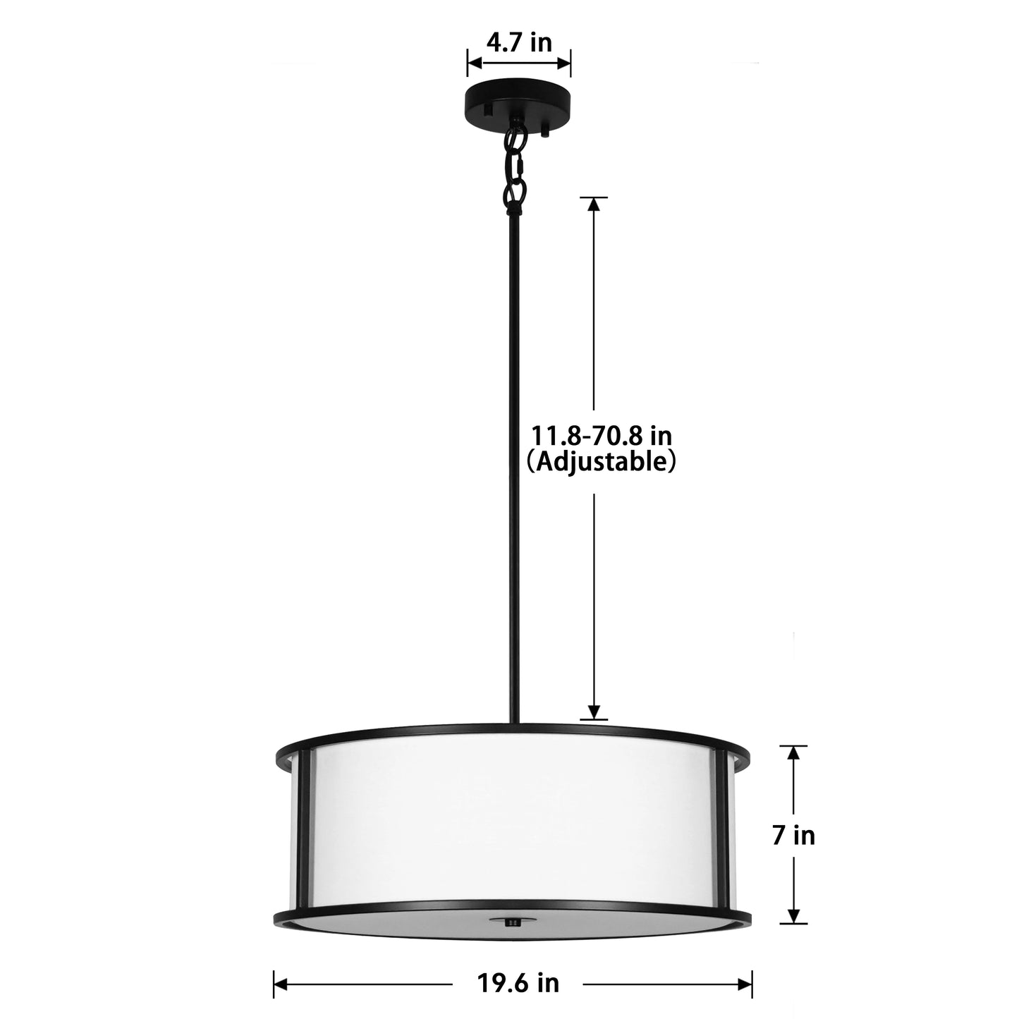 19.6" Black Drum Chandelier 4-Light Dining Room Light Fixtures Drum Light Fixtures Ceiling Hanging Kitchen Chandelier