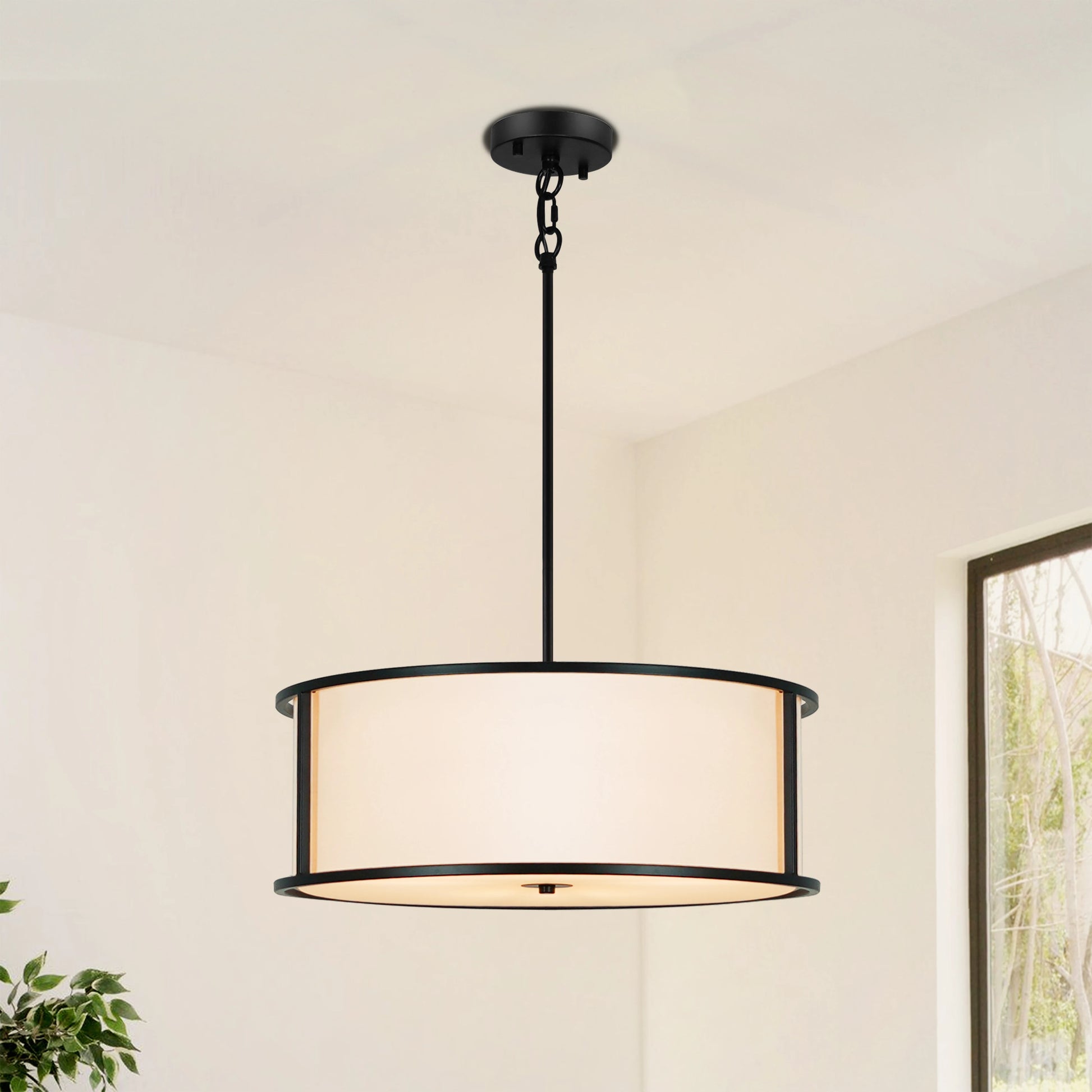 19.6" Black Drum Chandelier 4-Light Dining Room Light Fixtures Drum Light Fixtures Ceiling Hanging Kitchen Chandelier