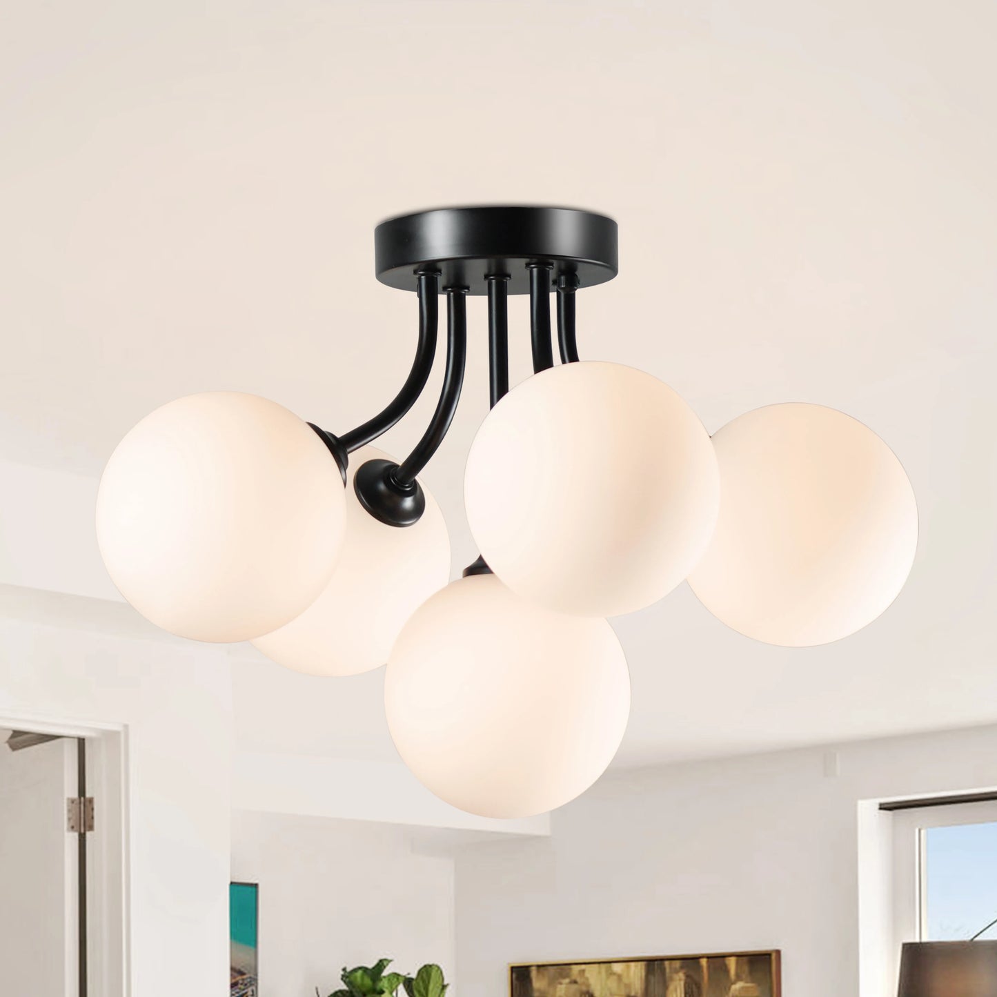 Sputnik Light Fixtures 5-Light Ceiling Light Semi Flush Mount Lighting Black/Gold Light Fixtures Ceiling Mount