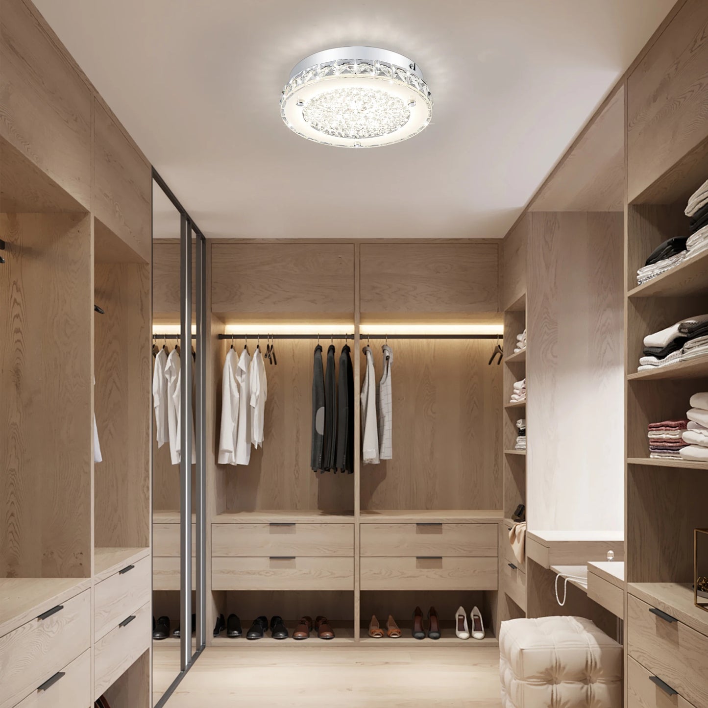 Crystal Ceiling Light Fixture 3000/4000/5000K Flush Mount Crystal Chandelier Kitchen Light Fixture for Bedroom, Bathroom ,Closet
