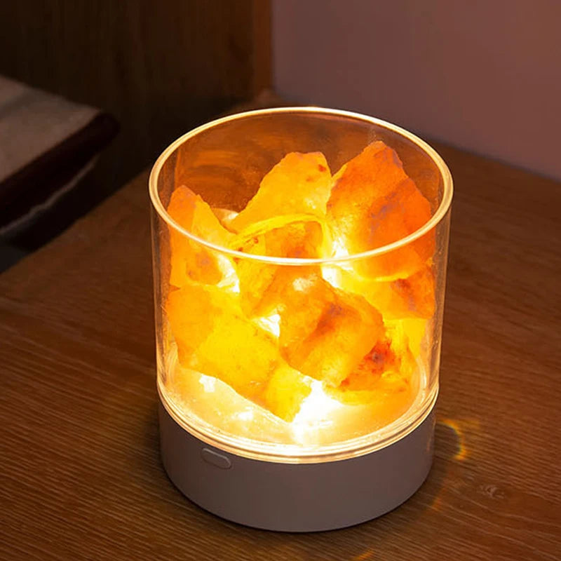 Crystal Natural Himalayan Salt Lamp Rechargeable Led Night Light Lava Table for Bedroom Bedside Lighting Fixture Christmas Decor
