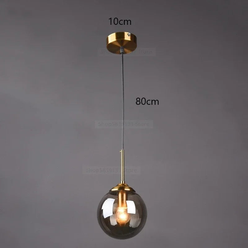 Nordic Modern Gray Glass Ball Island Pendant Lights Vintage Mirror beside Bedroom Lamp Living Room Decor for Home Light Fixtures