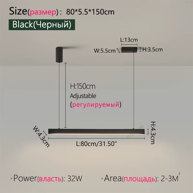 Modern LED Chandelier Black Kitchen Island Pendant Light Fixtures Linear Pendant Lighting with Dining Rooms Living Room