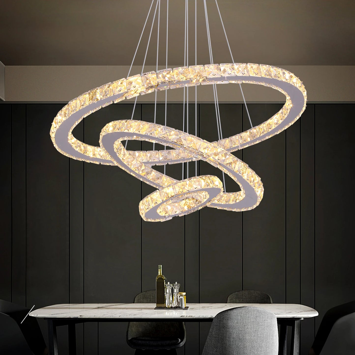 Crystal Ceiling Chandelier 3 Rings Hanging Chandelier in the Living Room Home Decoration Luxury Kitchen Light Led Lighting