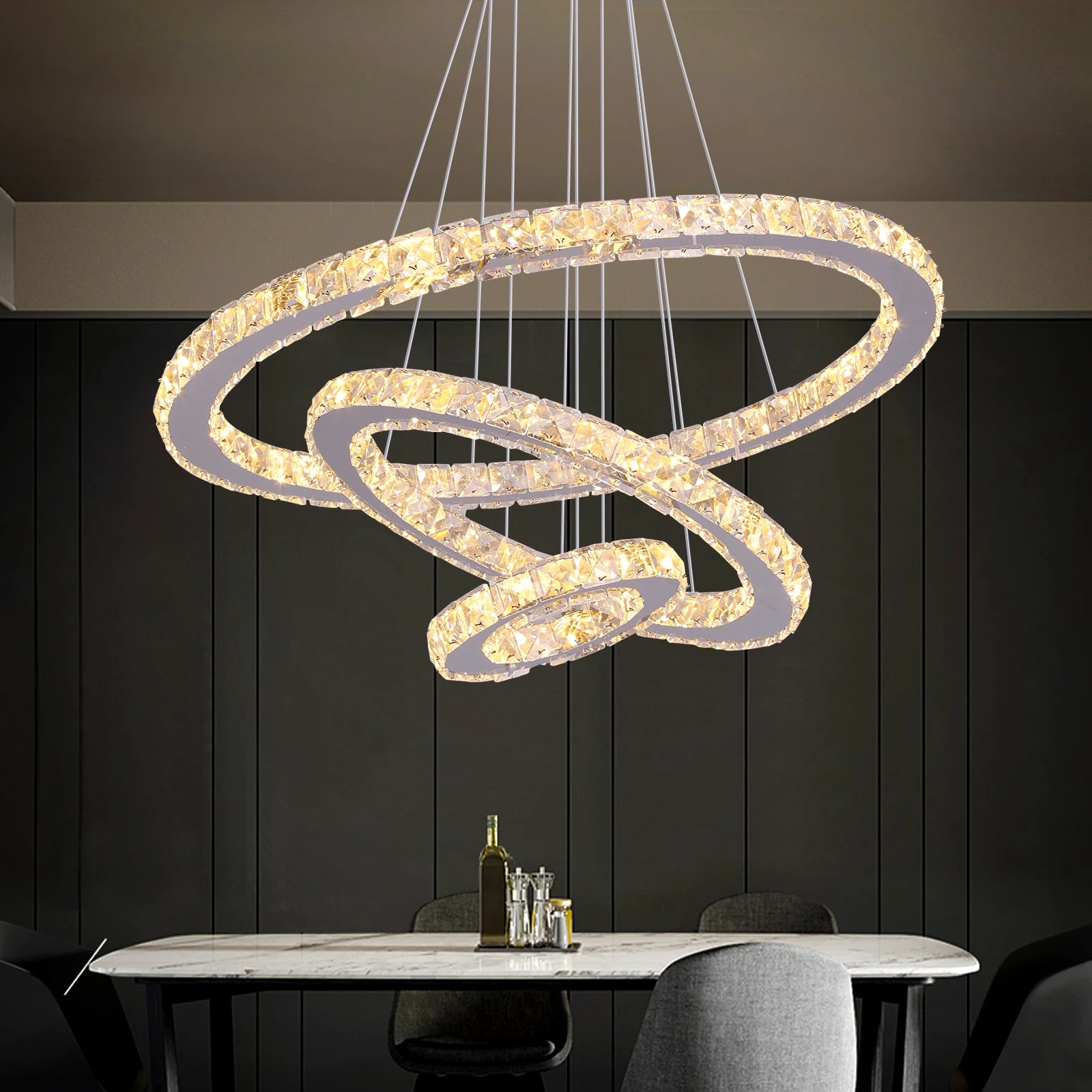 Crystal Ceiling Chandelier 3 Rings Hanging Chandelier in the Living Room Home Decoration Luxury Kitchen Light Led Lighting