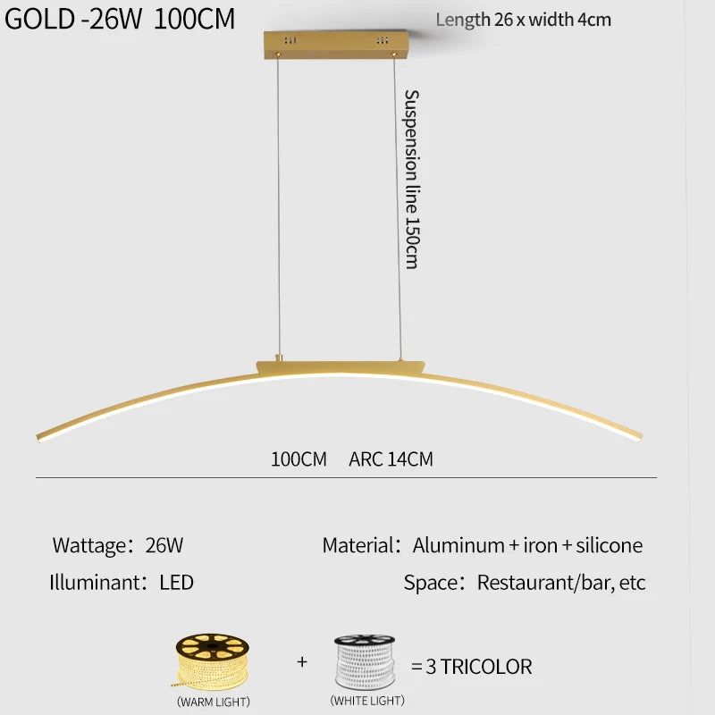 Pendant Lamp Minimalist Curve Hanging Light Adjustable Height LED Dining Energy Saving Light for Kitchen Dining Room Hotel Light