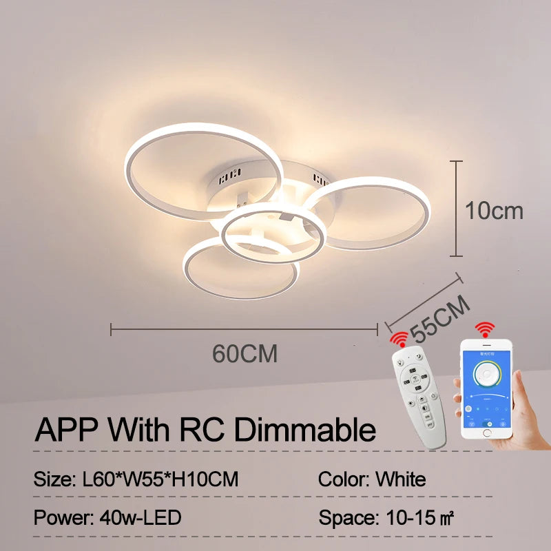 Modern Led Chandelier Lamp RC Dimmable APP Circle Rings for Living Room Bedroom Black/White Ceiling Chandelier Light Fixtures