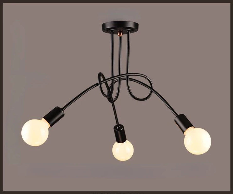 Retro Chandelier Wrought Iron LED Ceiling Lamp Black and White E27 Light Living Room Modern Decoration Home Lighting Fixture