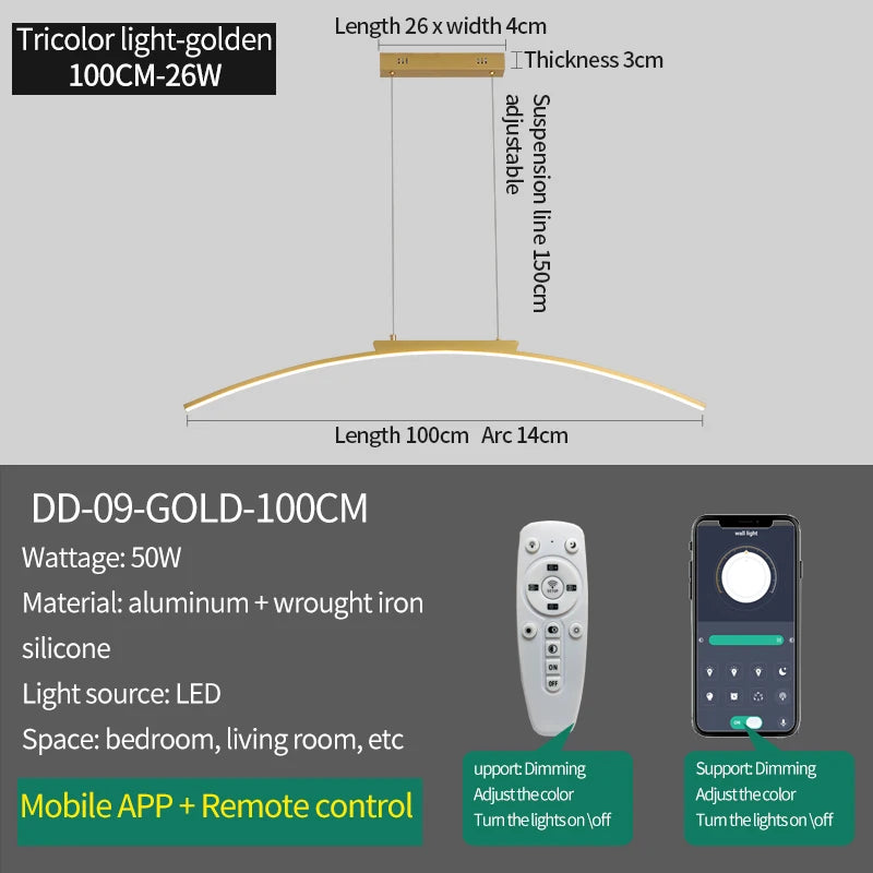 Pendant Lamp Minimalist Curve Hanging Light Adjustable Height LED Dining Energy Saving Light for Kitchen Dining Room Hotel Light