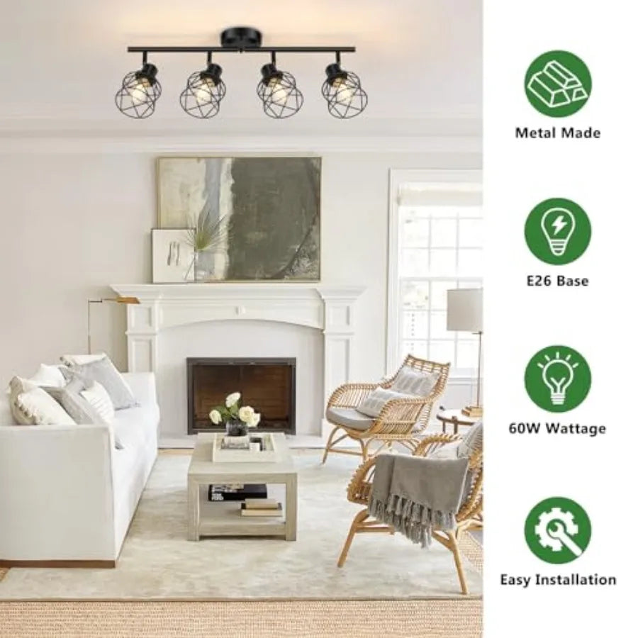 S Semi Flush Mount Ceiling Light Adjustable Multi-Directional Light Fixtures Rotatable Farmhouse Light Fixtures Mount with Meta