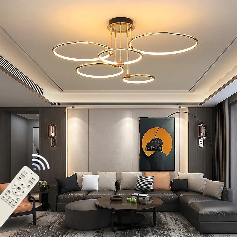 Luxury Ring LED Ceiling Lamp Modern Gold Villa Living Room Light Home Decor Bedroom Dining Room Pendant Light Kitchen Chandelier