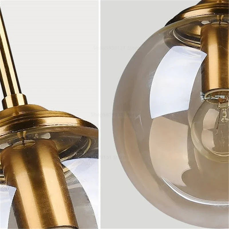Nordic Modern Gray Glass Ball Island Pendant Lights Vintage Mirror beside Bedroom Lamp Living Room Decor for Home Light Fixtures