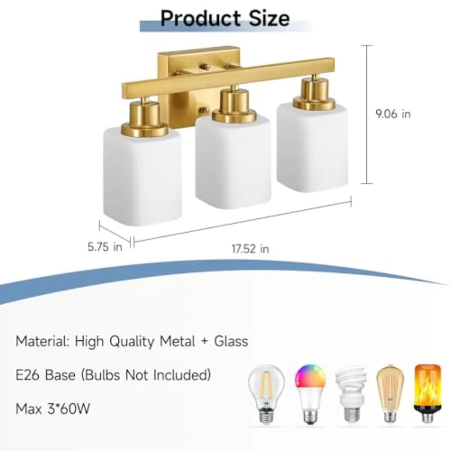 Bathroom Vanity Light Modern Bathroom Light Fixtures with Square Frosted Glass Wall Lamp Sconces for Mirror Bedroom Living Room