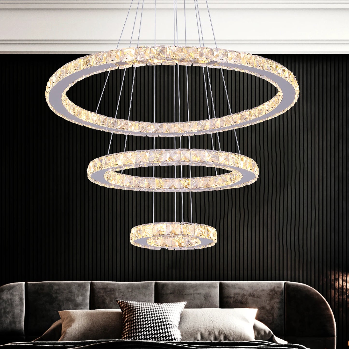 Crystal Ceiling Chandelier 3 Rings Hanging Chandelier in the Living Room Home Decoration Luxury Kitchen Light Led Lighting