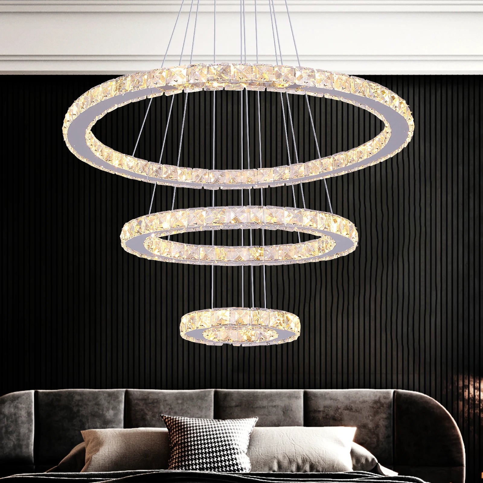 Crystal Ceiling Chandelier 3 Rings Hanging Chandelier in the Living Room Home Decoration Luxury Kitchen Light Led Lighting