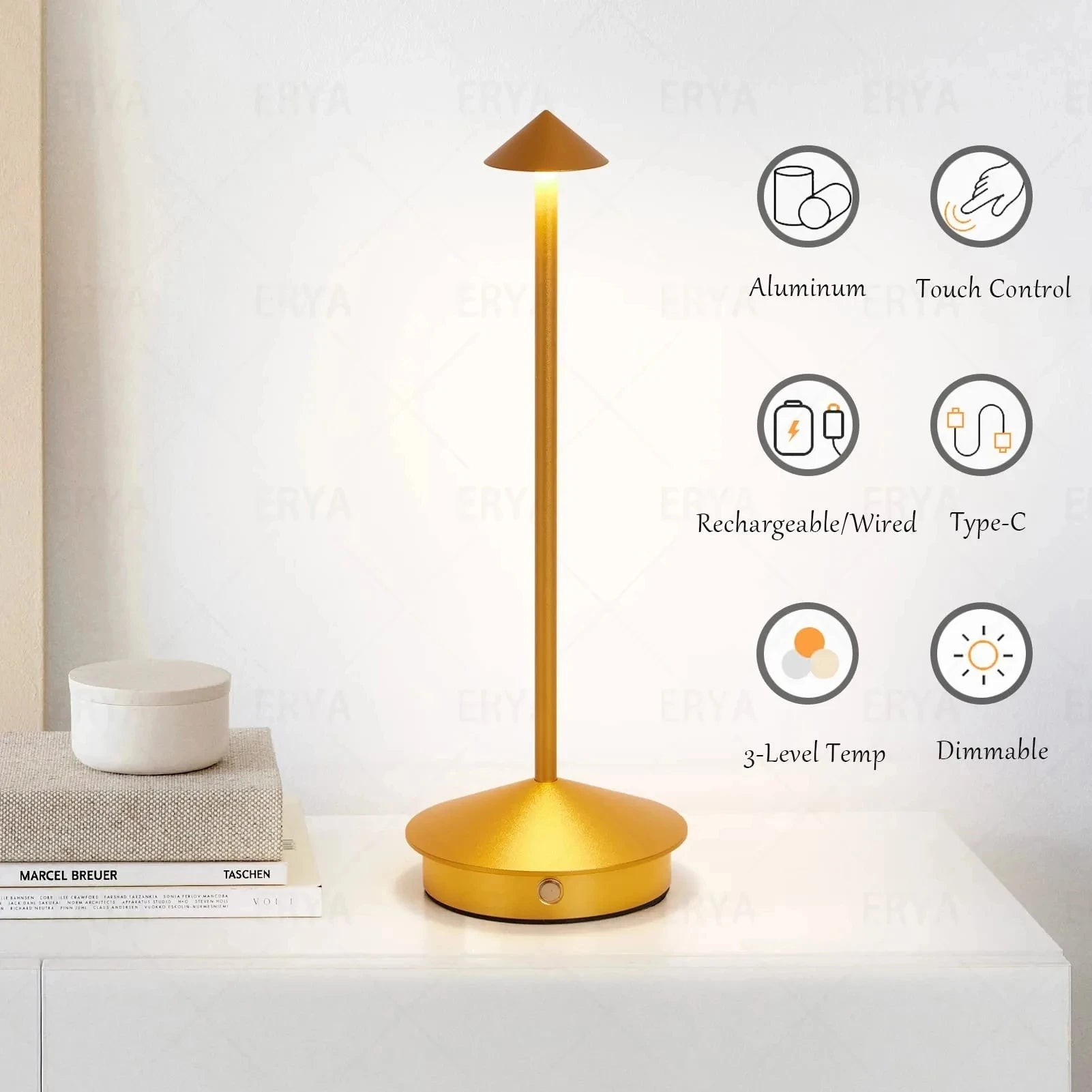 Cordless Table Lamp Portable LED Desk Lamp Mordern Rechargeable Nightstand Lamp in Aluminum Dimmable Table Light Indoor Outdoor