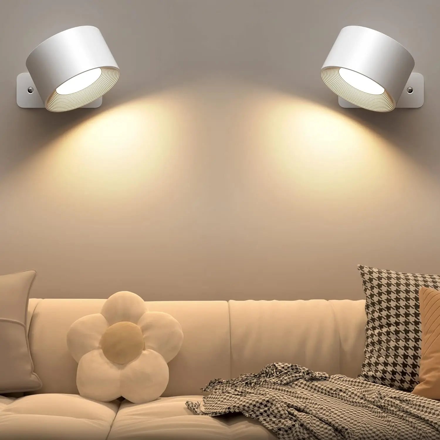 LED Indoor Wall Lamps with 2000Mah Rechargeable Battery 360 Rotation Wall Light Adjustable Modern Nordic Fixtures Bedroom Decor