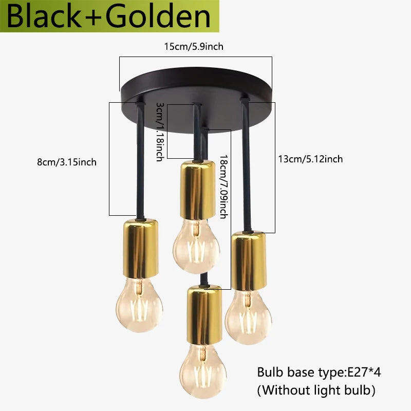 1Pc Black Modern 4 E27 Bulb Base Ceiling Light, Suitable for Bedroom, Kitchen, Hallway, Corridor Chandelier(Without Bulb)