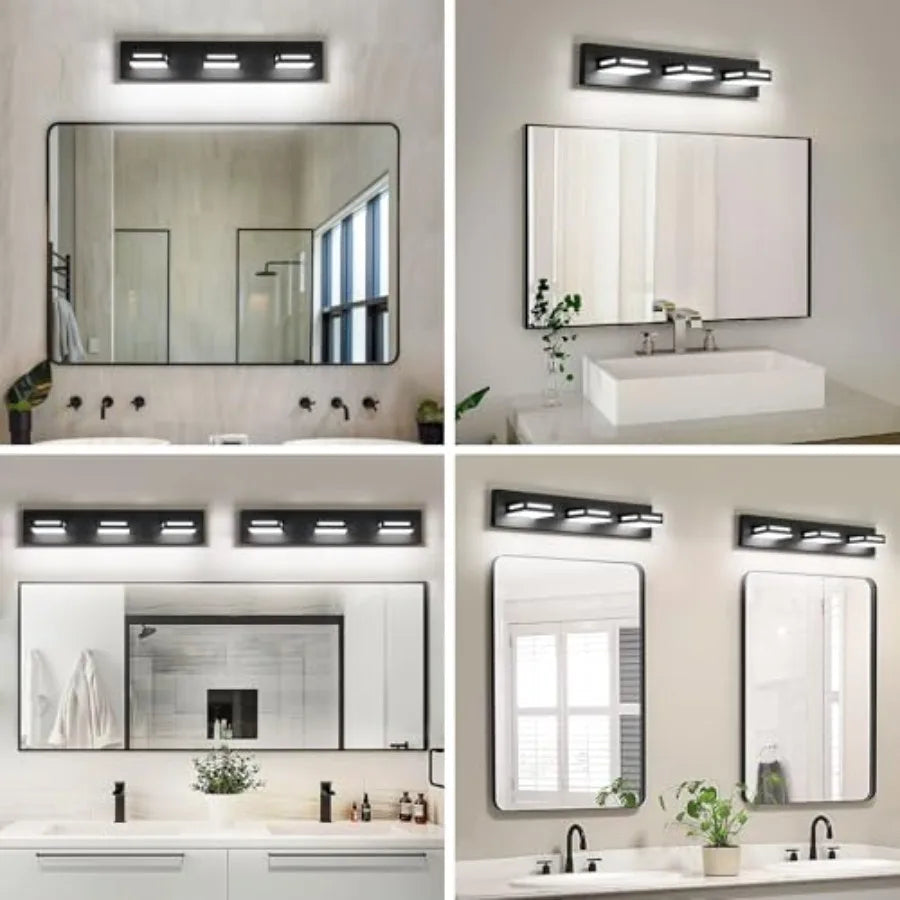 LED Modern Bathroom Light Fixtures 3-Light Matte Vanity Lights for Bathroom Lighting Fixtures over Mirror 6000K Cool White 350°