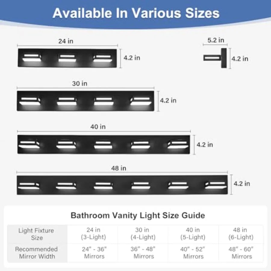 LED Modern Bathroom Light Fixtures 3-Light Matte Vanity Lights for Bathroom Lighting Fixtures over Mirror 6000K Cool White 350°
