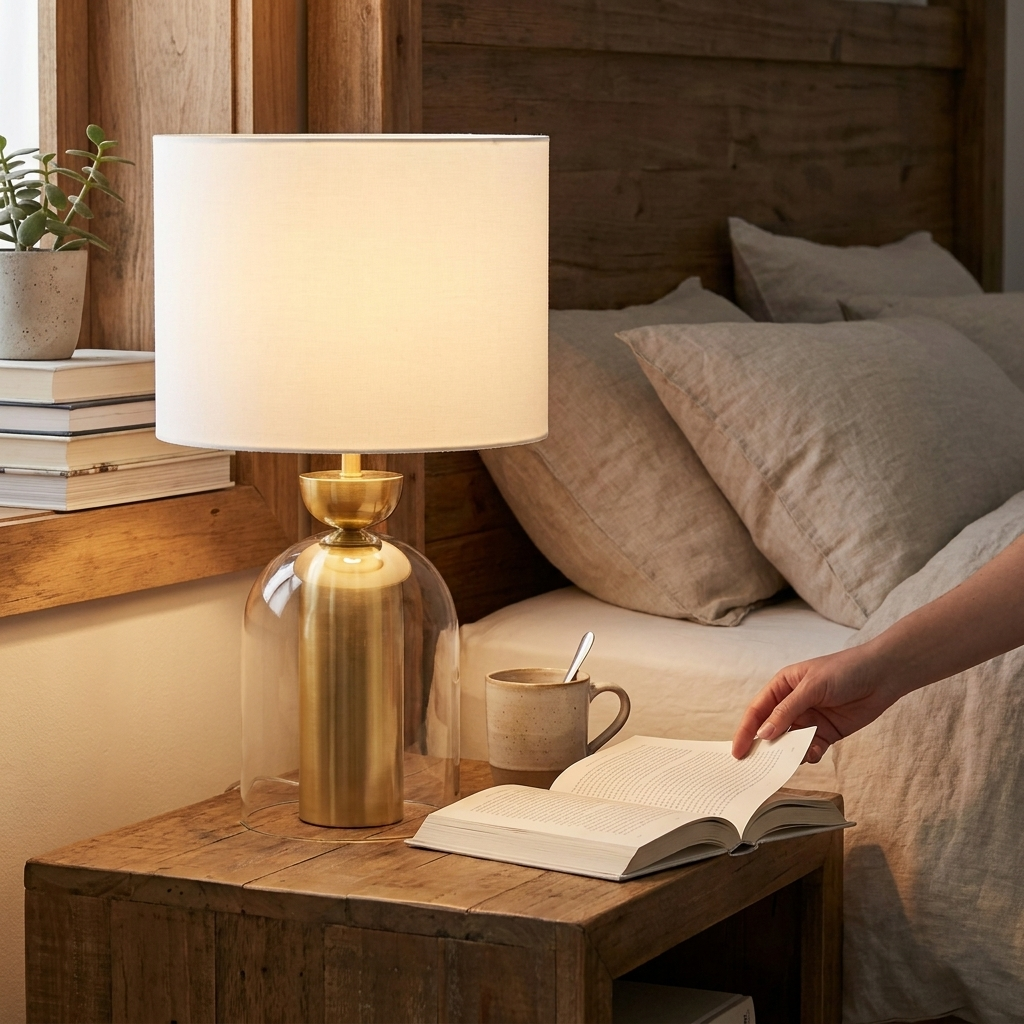 Modern Glass Table Lamp in use