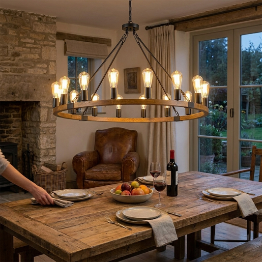 Vintage Wood Chandelier in use