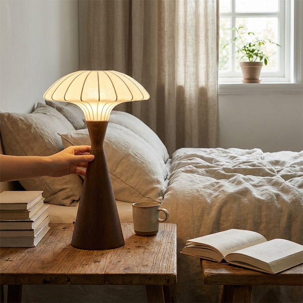 Vintage Wood Floor Lamp in use