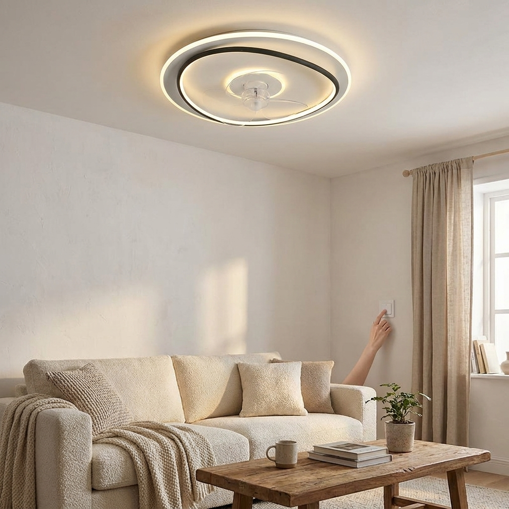 Modern Dimmable LED Ceiling Fan Light in use