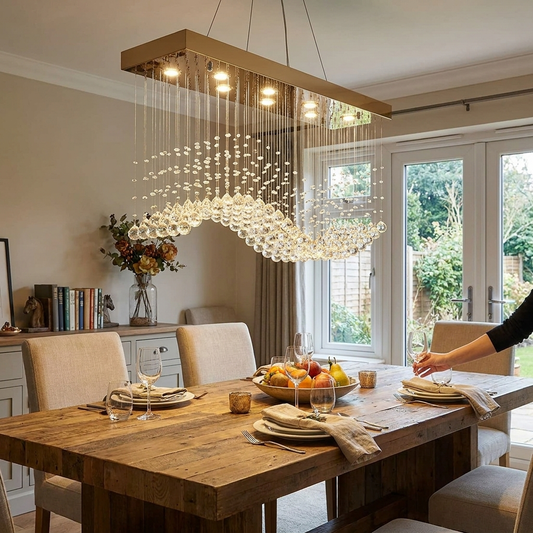 Modern Crystal Chandelier in use