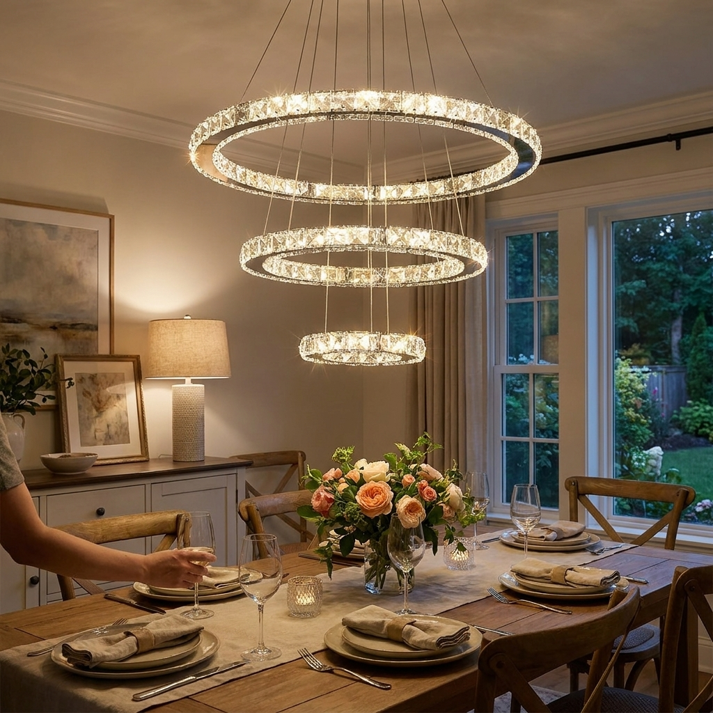 Crystal Ceiling Chandelier 3 Rings lifestyle