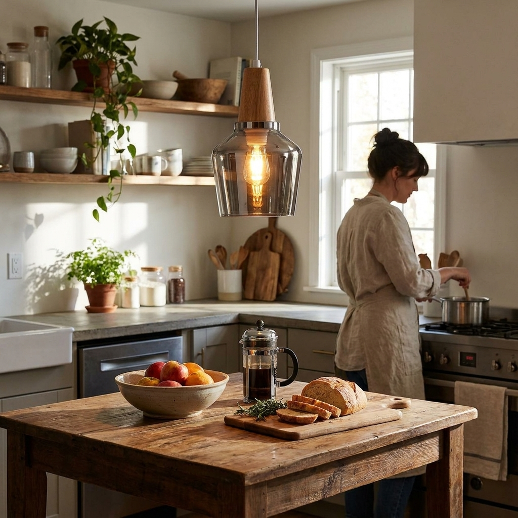 Nordic Glass Wood Pendant Lamp lifestyle