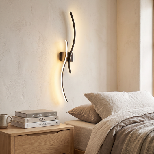 Paragon Nordic Cone Wall Light above a bedside table in a Scandinavian bedroom