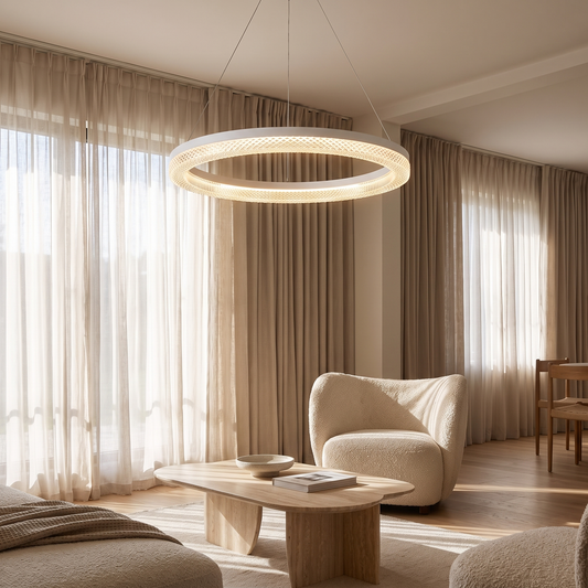 Paragon Minimalist Luxury Chandelier in an open-plan living room
