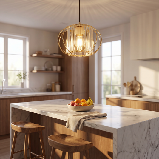 Paragon Glass Chandelier over a kitchen island