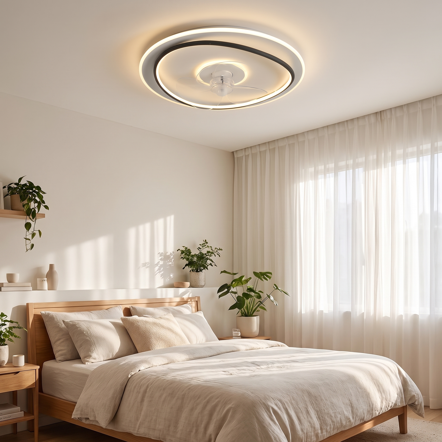 Paragon Dimmable LED Ceiling Fan Light in a modern bedroom