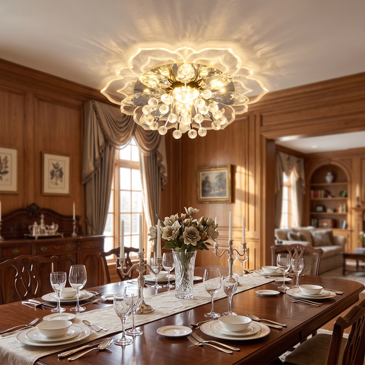 Paragon Crystal Chandelier above a formal dining table