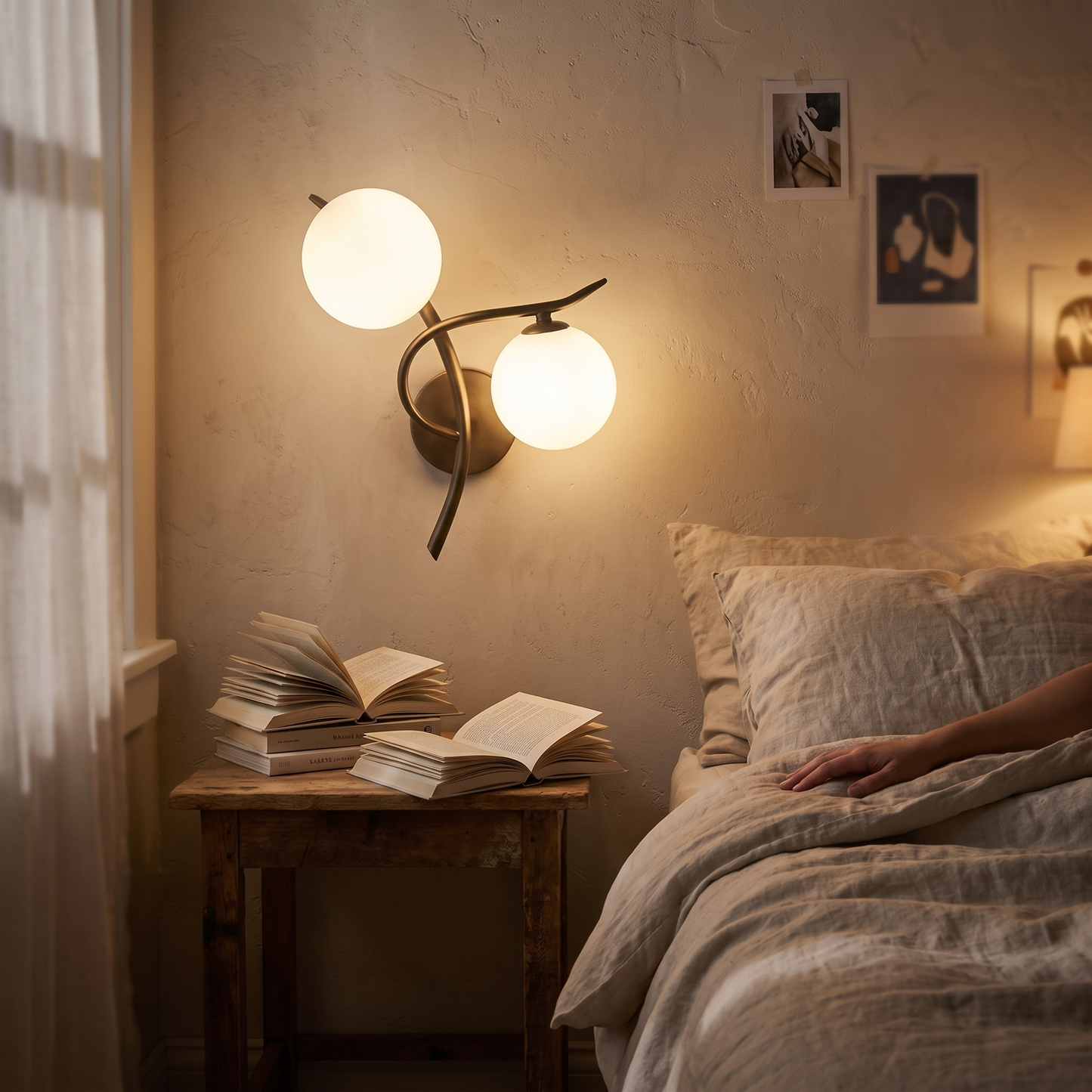 Paragon Linen Shade Nordic Wall Light beside a bed