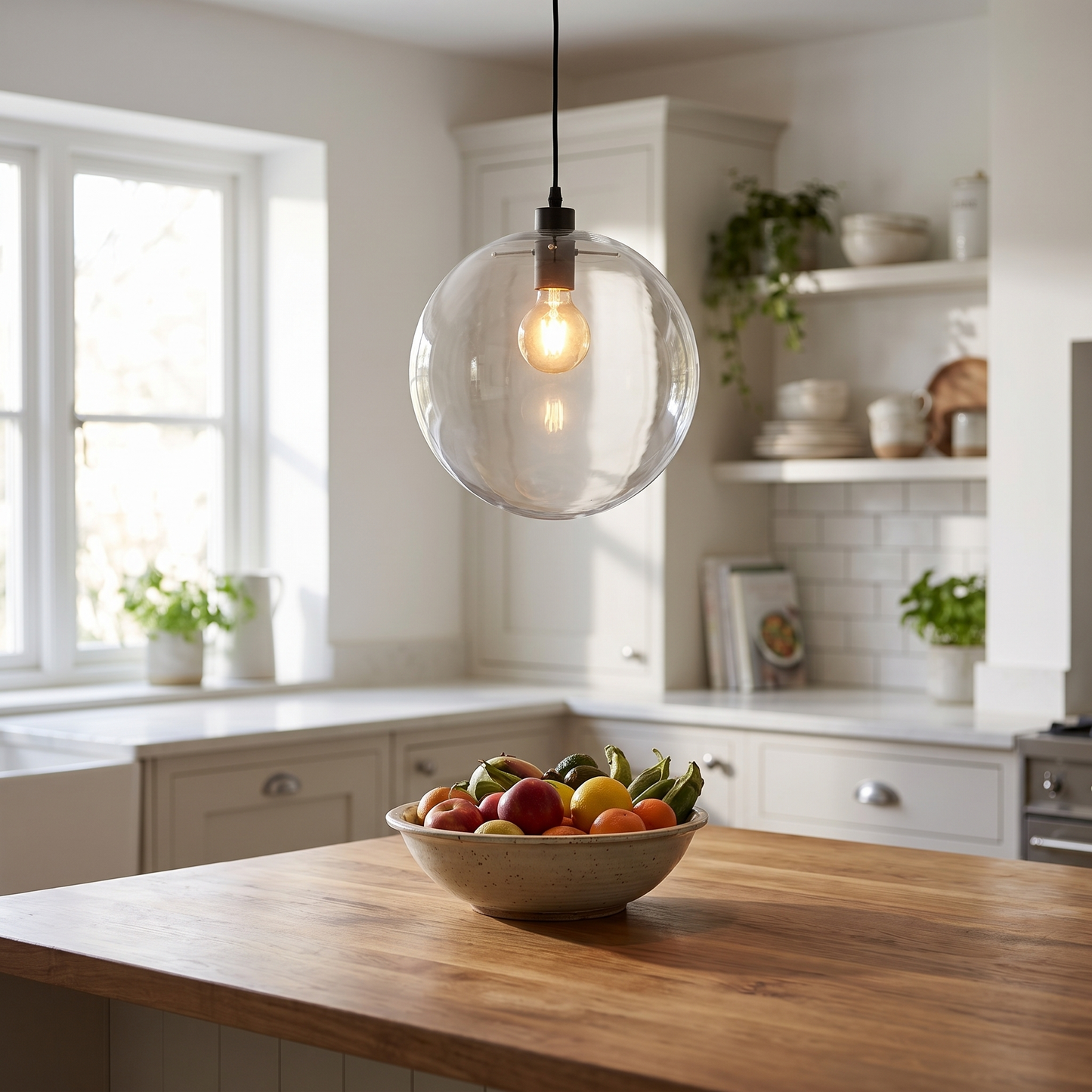 Paragon Modern Glass Pendant Light above a kitchen counter